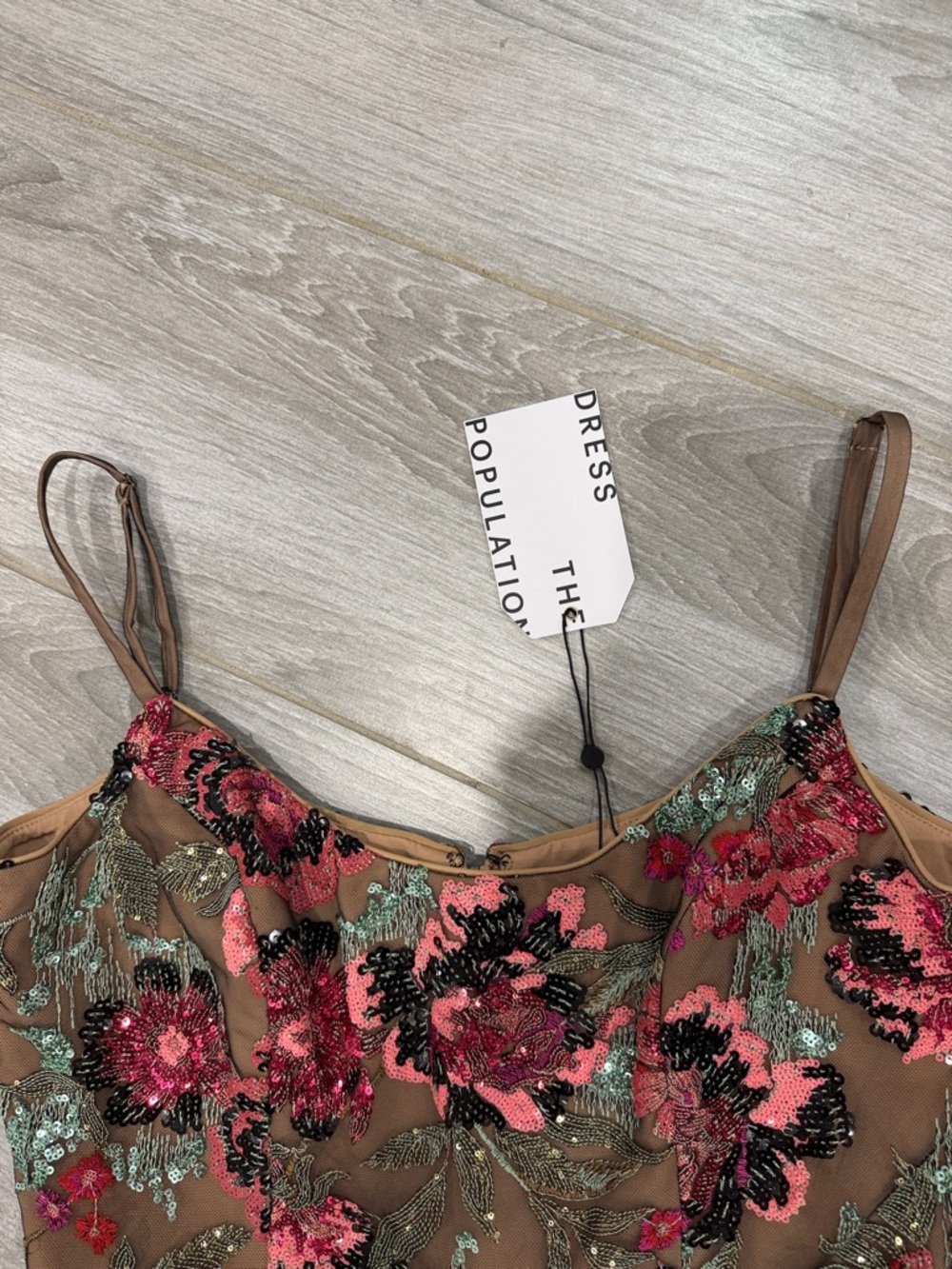 New Dress the population Floral Embroidered A-Line Dress in Brown and Pink size - Picture 3 of 6